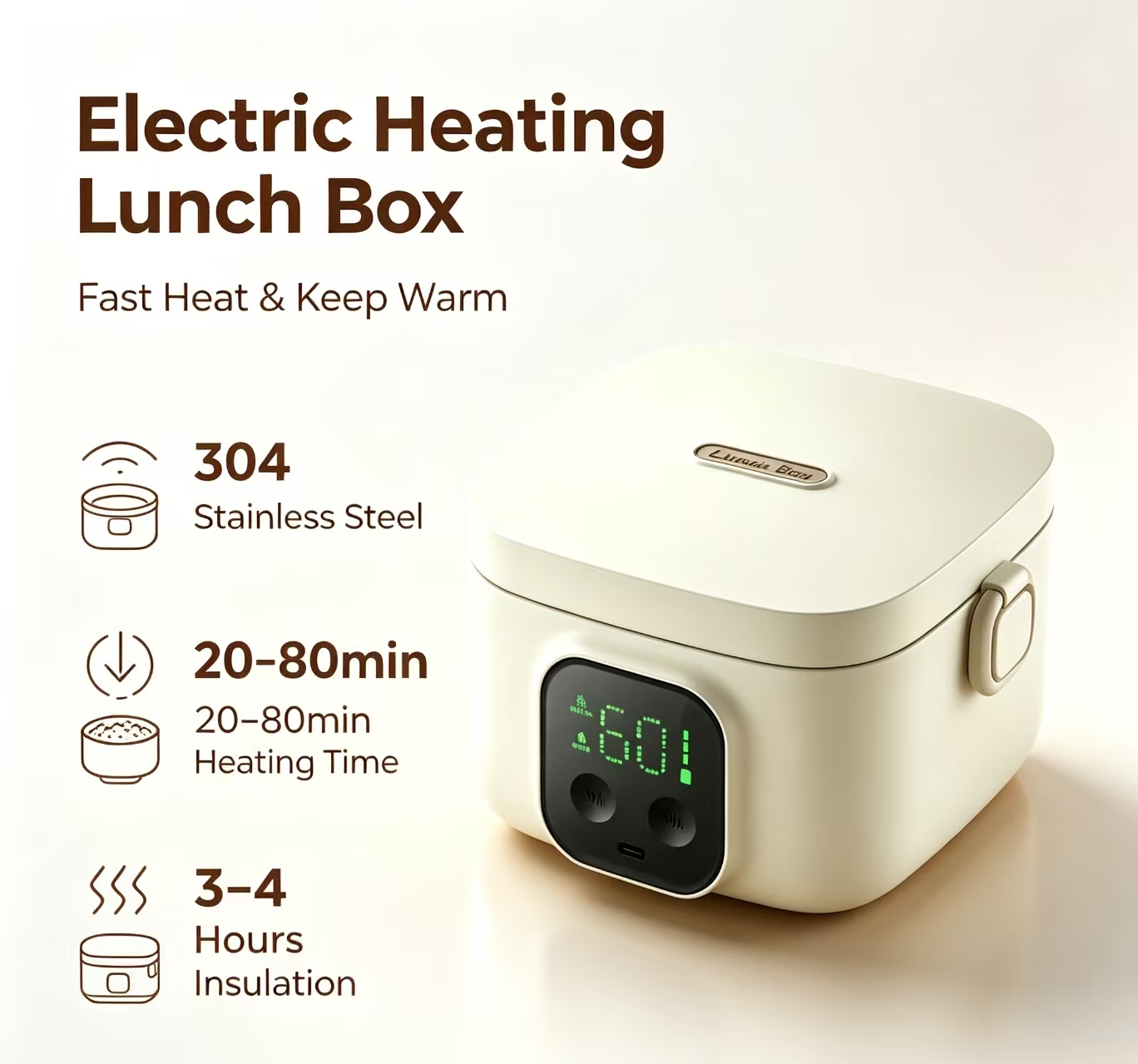 USB Electric Heating Lunch Box, 304 Stainless Steel Portable Food Warmer, 500ml Adjustable Temperature Food Heating Container, 3-4H Insulation for Picnic Camping Road Trips