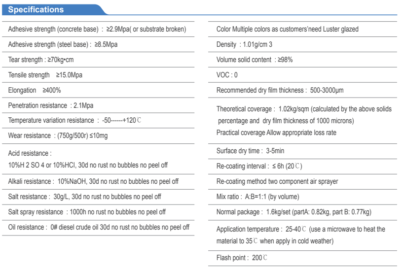 1.01g/Cm3 Polyurea Chemicals Cold Spray Polyurea Cartridge Elastomer