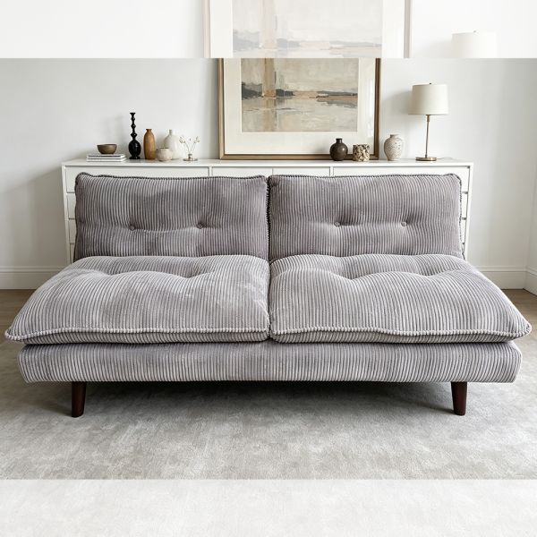 Convertible Sofa Futon, Gray Corduroy Fabric