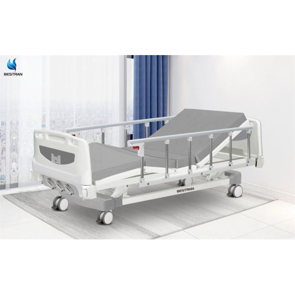 Cuarto de hospital cama de paciente manual con seis posiciones de aleación de aluminio barandillas laterales colchón
