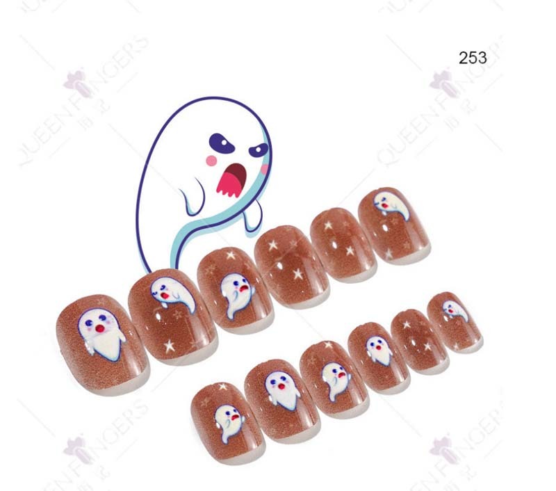 24Pcs Short Kids False Nail Tips Ghost Skeleton Safe Self Adhesive