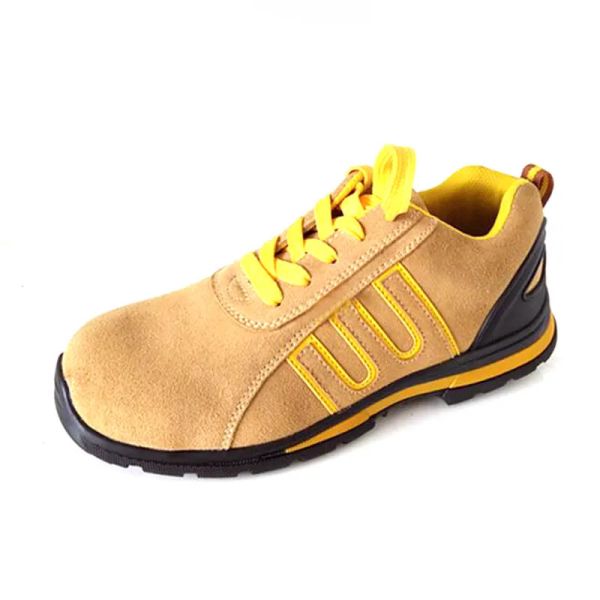 Zapatos de pie de acero amarillo de cuero genuino, zapatillas de seguridad S3 ligeras