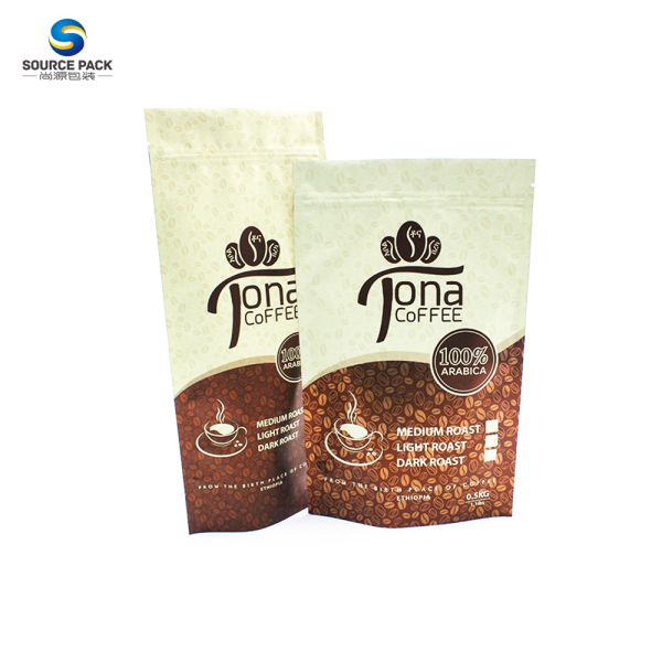 Stand Up Coffee Storage Bag Custom Printed Packaging Zipper Pouch