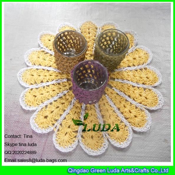 LDTM-039 lake blue tabel mat handmade round crochet lace table placemat