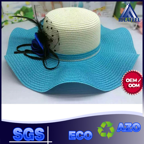Unisex Summer Straw Beach Hat With Nylon Strip Ribbon / Mesh Inside Fabric