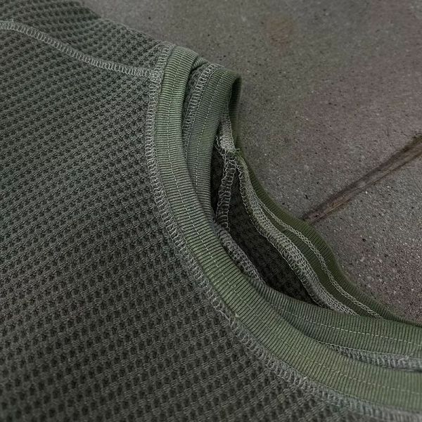 Streetwear Boxy Long Sleeve Tee Embroidery Waffle Knit Vintage Full Sleeve T Shirt