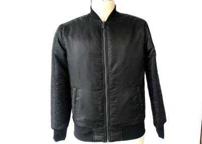 Warm Black Mens Polyester Bomber Jacket With Zip Pocket On Sleeve TWS15781