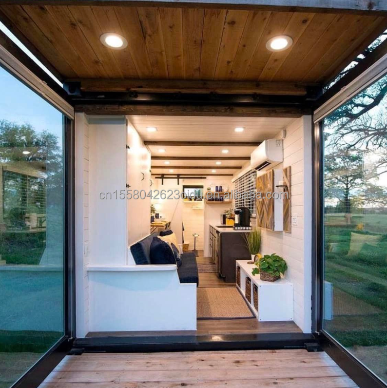 50/75/100mm Wave Sandwich Panel Tiny Wooden Prefab House Container Living Two Story Container Buildings Cabins Wooden Villa