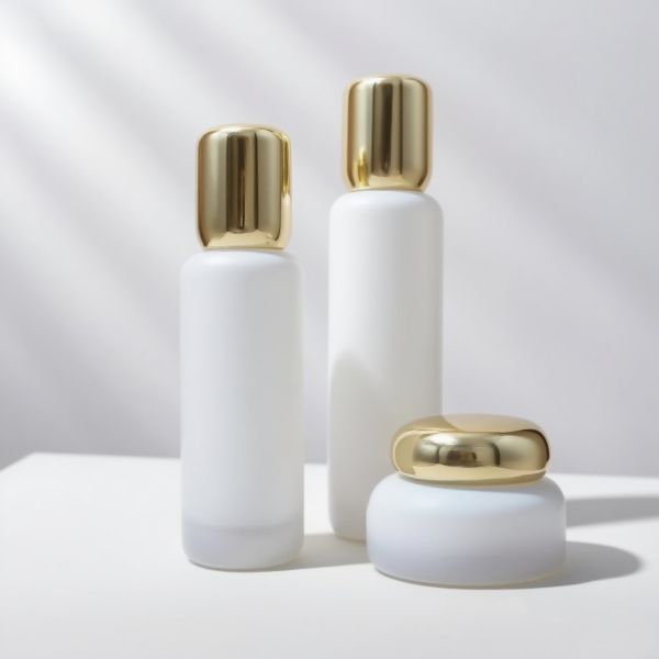 Cosmetic Packaging Glass Lotion Bottle Cream Jar Skin Care Containers With Gold Round Cap