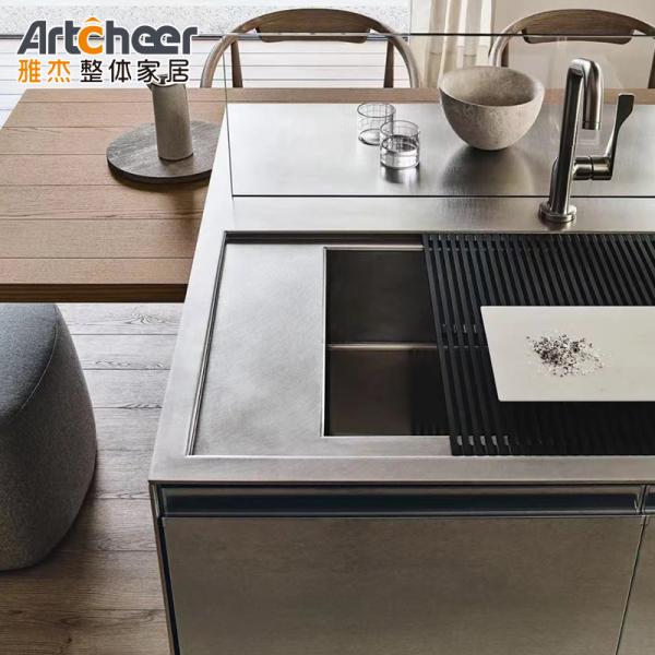 Base Cabinets Luxury Italian Design Modern Kitchen Cabinet Set Stone Top Wood Frame