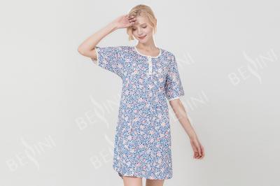 Button Placket Ladies Night Dresses Sleepwear Modern Floral Printed Anti Pilling