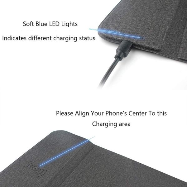 12V/1.25A Output Voltage and Current Qi Wireless Charger Mouse Mat for Multiple Devices