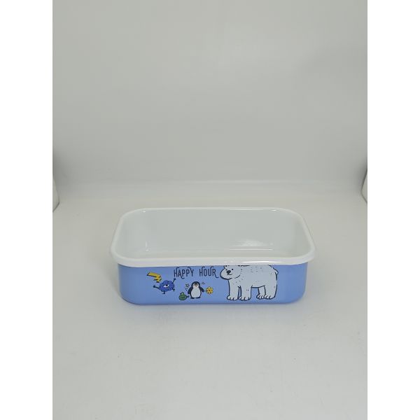 25cm Light Blue Arctic Animal Printed Rectangular Enamel Container Oven Safe Enamel Baking Bowl For Fridge Storage Food Preparation