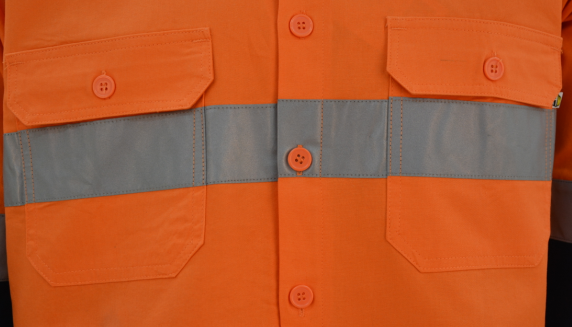Men's 100%Cotton Twill Two Tone Orange/Navy Work Shirt Long Sleeve Mesh Back Patch Reflective Tape Chest Pockets