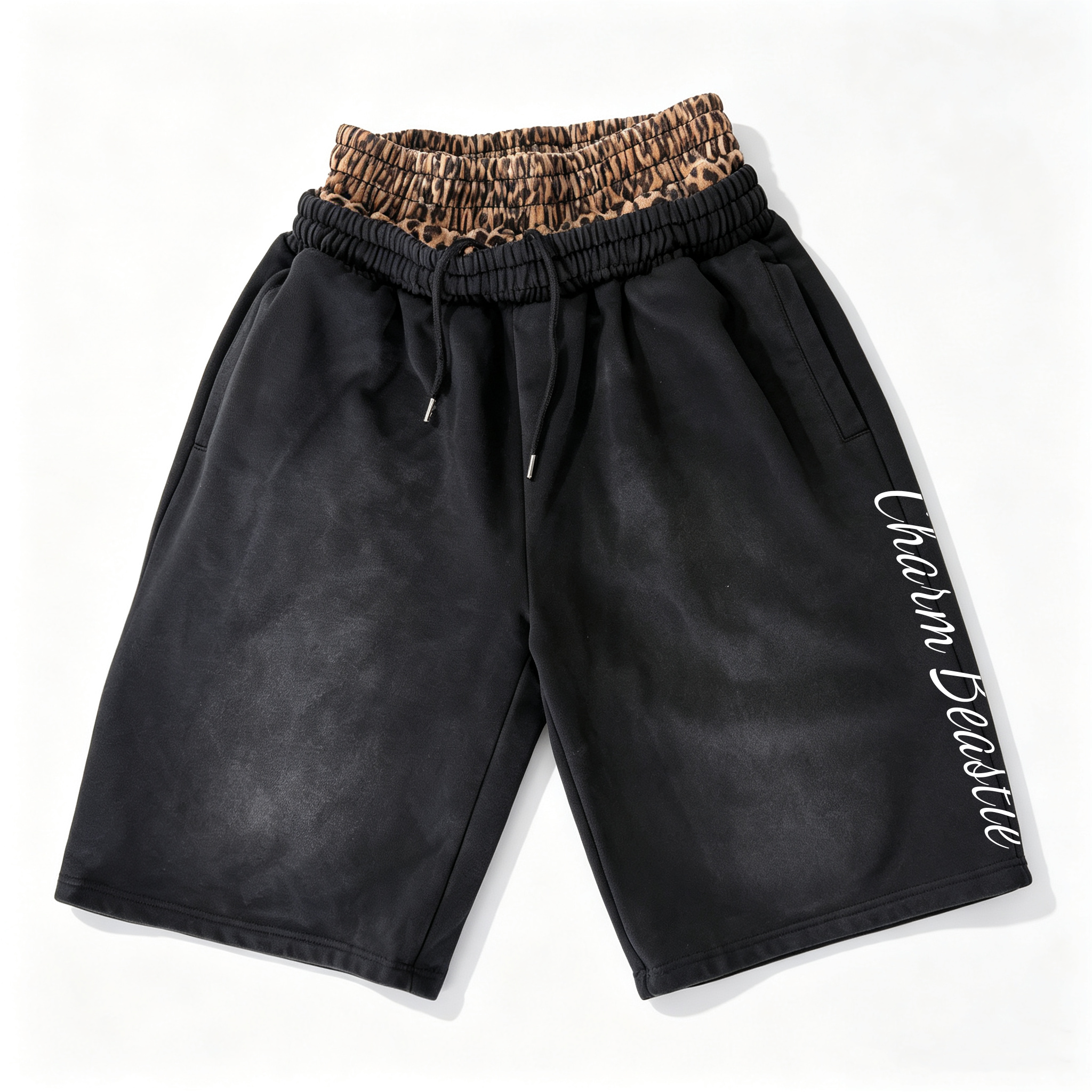 A509 Leopard Double Waist Tracksuit Set Vintage Letter Print Hoodie & Wide Leg Sweatpants 3-Piece Streetwear Outfit For Men
