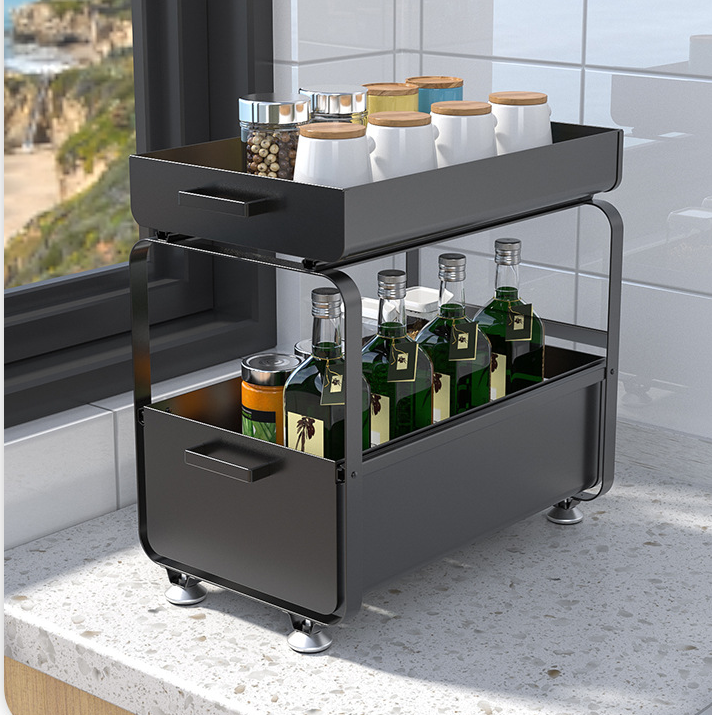 2 Tier 40.5cm Height Steel Kitchen Basket Rack Moisture Proof