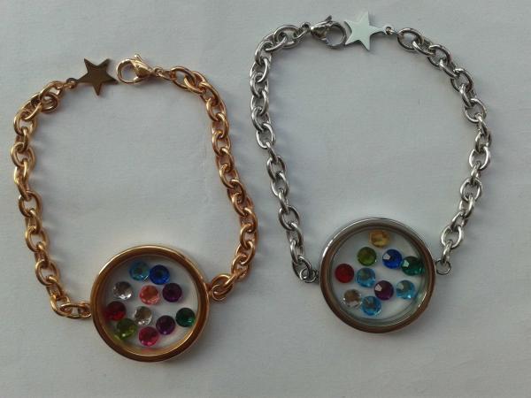 Ladies 316L Stainless Steel Rose Gold Fashion Round Floating Glass Locket Bracelets