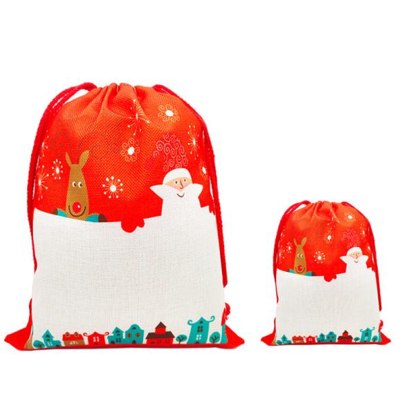 Bolsas de Navidad de sublimación de un solo lado en blanco para transferencia de calor, sacos de arpillera navideños