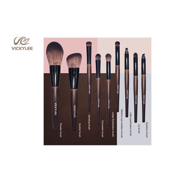 9 In1 Wooden Handle 7.4 inch Facial Makeup Brushes