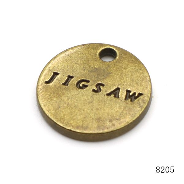 Antique Brass Round Coin Tag Custom Brand Name Logo Charm Circle Tags for Metal Key Chain
