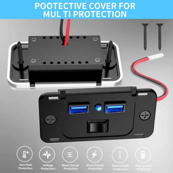 Compact 36Watt QC3.0 Dual 	RV USB Charging Station With Switch For Multi Vehicle