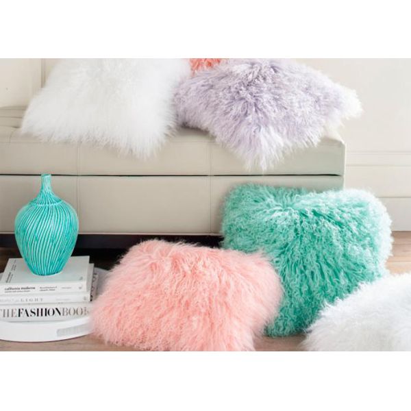 Mongolian fur pillow Mint Green Warm Soft Tibetan Lambskin Throw Pillow 22 inch