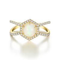 Anillo azul natural de Moonstone del hexágono de la joyería de 925 Sterling Silver Halo CZ