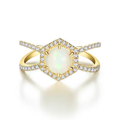 Anillo azul natural de Moonstone del hexágono de la joyería de 925 Sterling Silver Halo CZ