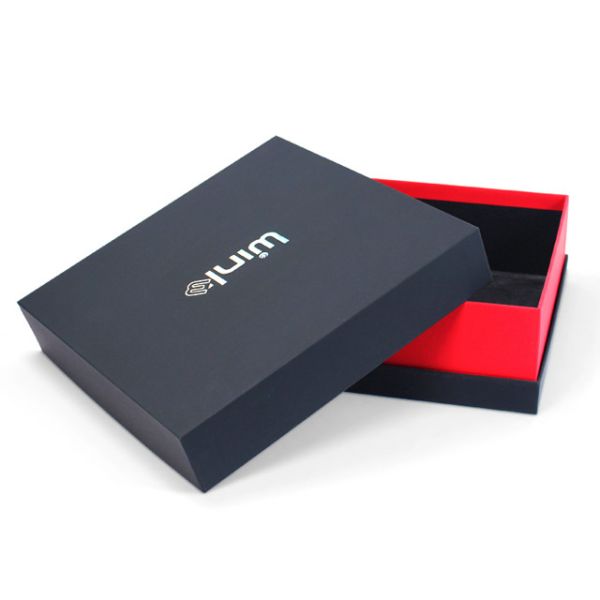 Custom red Cardboard Magnetic Gift Box with Luxury Black Lid Base wholesale