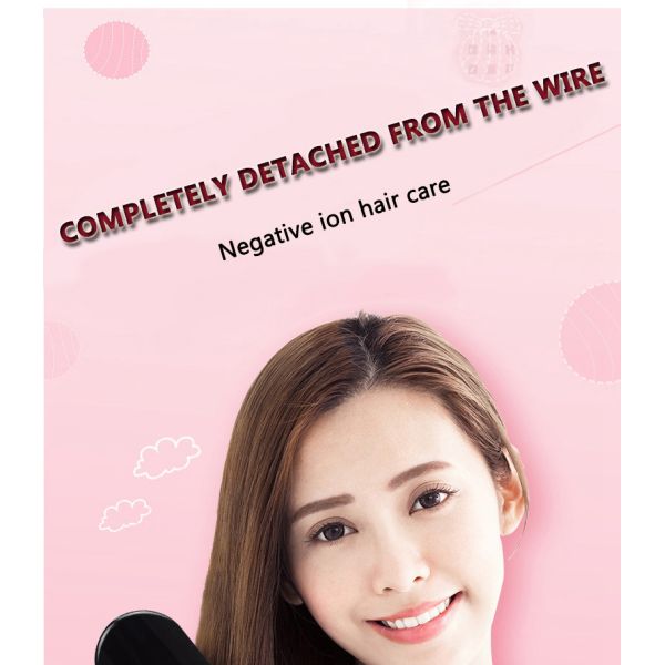 NASV Wireless 2 In1 Flat Iron Hair Straightener Brush Comb USB Plug LCD Display