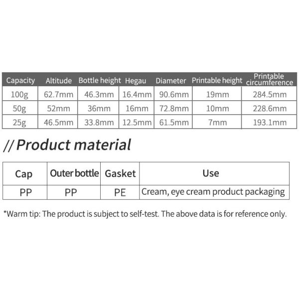 Bouteilles d'usine cosmétique 100g/50g/30g Large bouche PP crème pour soins de la peau en plastique Bouteilles à vendre à chaud Récipient pour soins de la peau