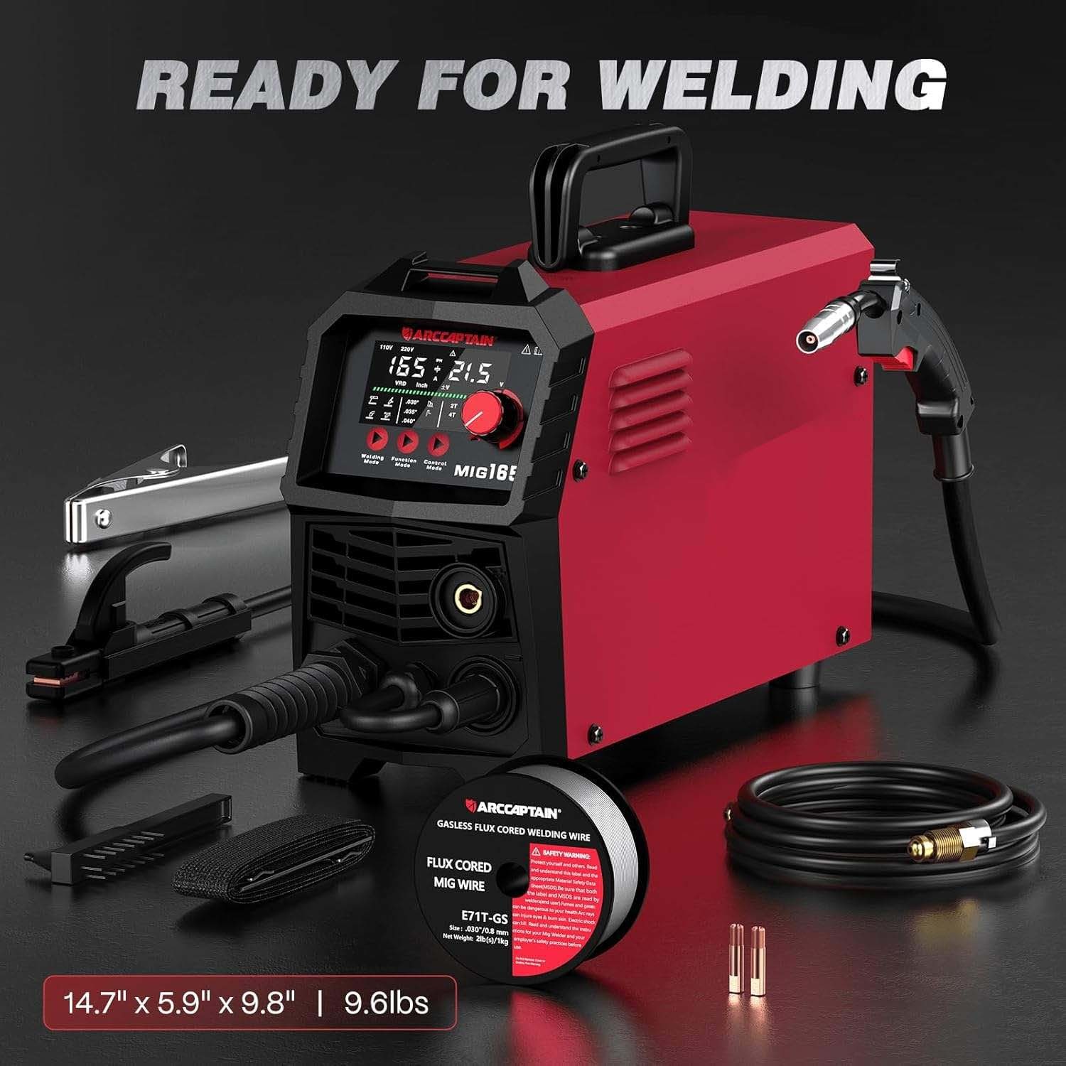 GENWELD 165A 110V/220V MIG/Lift TIG/Stick Welder with Large LED Display, Gas/Gasless Welding Options, IGBT Inverter, Made in China