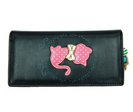 New Korean cute cat print bow candy-colored Japanese girls wave point zipper long wallet