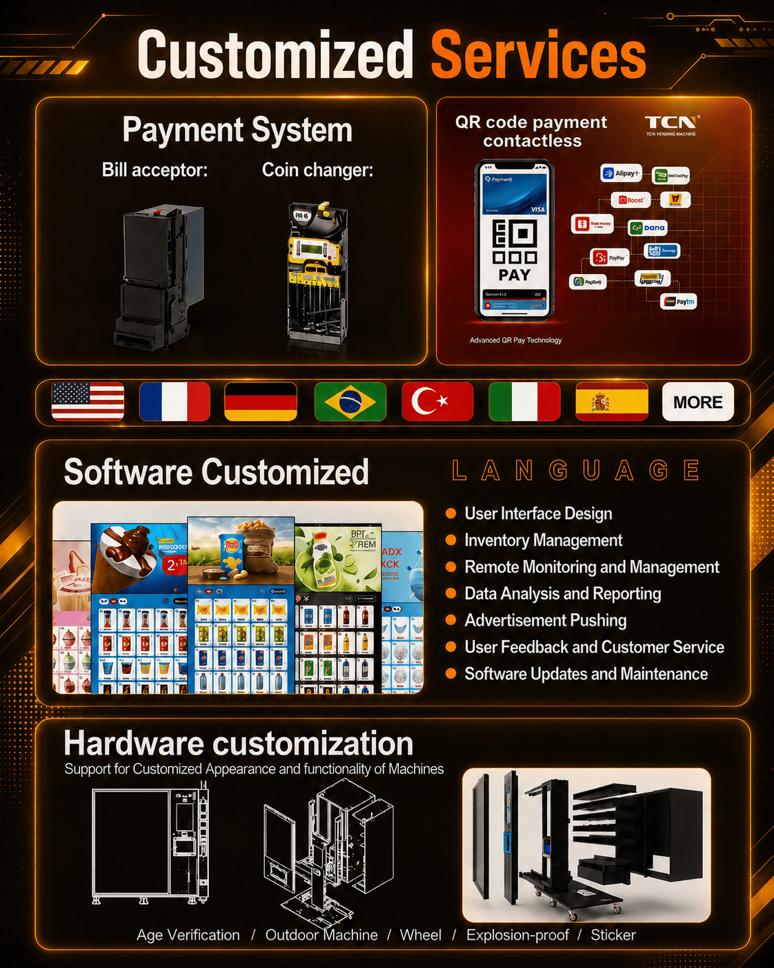 Commercial Automatic Popcorn Vending Machine 24 Hours Unattended Self Service Cinema Popcorn Maker Multi Flavor Popcorn Dispenser For Mall Arcade Amusement Park Customizable