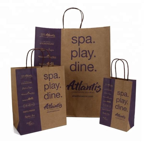 Recyclable Grocery Packaging Bags Flexo Printing Eco Friendly Brown Kraft Paper Bag