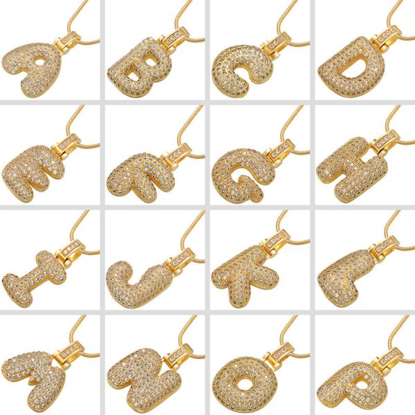 Crystal CZ Letter Pendant Necklace Gold Plated Initial 26 Hip Hop Charms Pendants
