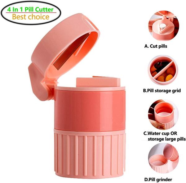 4 in 1Pill Cutter Pill Crusher Pills Cutter Crush Splitter Grinder Tablets Medicine Slicer  for Cutting Oblong Round large pills