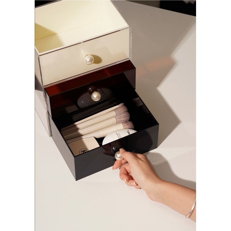 High-End Luxury Stackable Rectangular Pearl Drawer Box Desktop Acrylic Dustproof Storage Box for Jewelry Lipstick Cosmetics