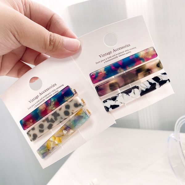 3pcs one set color acetic acid hair clip simple fashion one-line clip duck beak clip