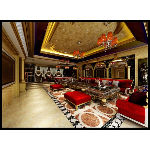 Gold Classical American Style Wooden Luxury Sofa Hotel Fabric KTV Sectional Sofa Set