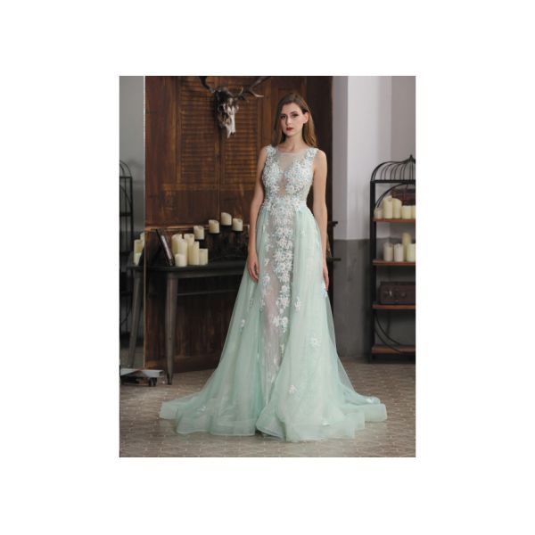 Front And Back V Neck Saudi Arabic Evening Dresses Floral High End Custom Bridesmaid Dress