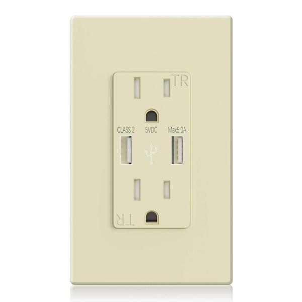 Tamper Resistant Fast Charging USB Socket Wall Mounted 15A 120V Outlet