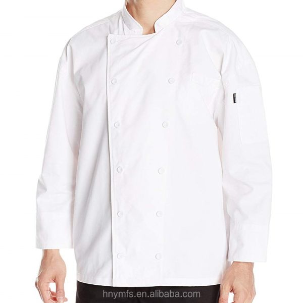 Breathable Long Sleeve Cool Chef Coats Woven Fabric White Kitchen Jacket