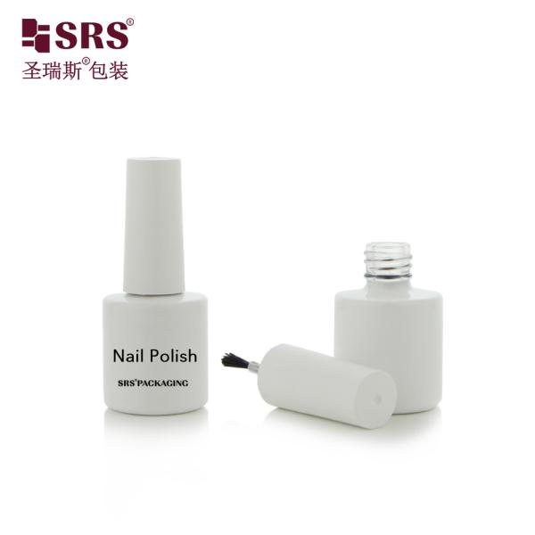 DH-9A 8ML White Painted Glass Round Bottle With Brush For Nail Polish Remover Gel