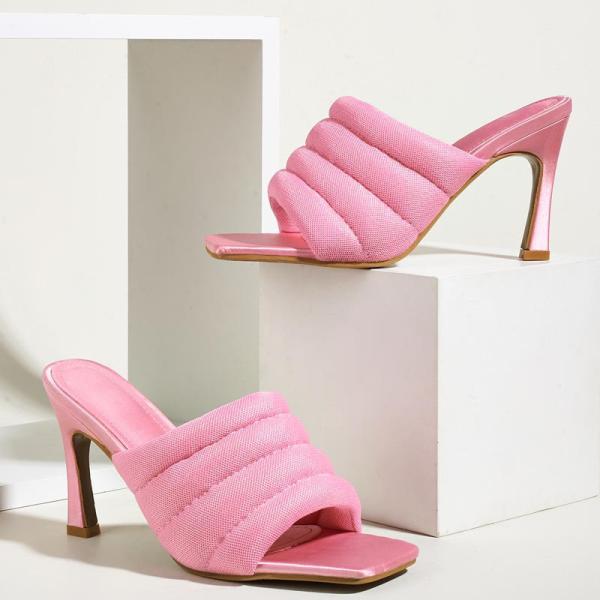 Square Open Toe Size 9 Women High Heel Sandals Slip On Thin Heel