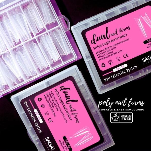 French Style Dual Forms Nail Mold for Poly UV Gel With Scale Full Cover Gel Coffin Nails Tips Custom Label