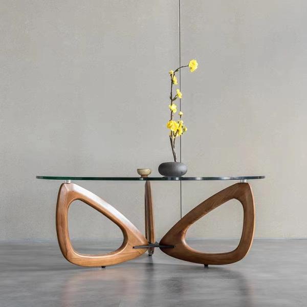 Butterfly Shaped Glass Stainless Steel Coffee Table  Elegant Modern