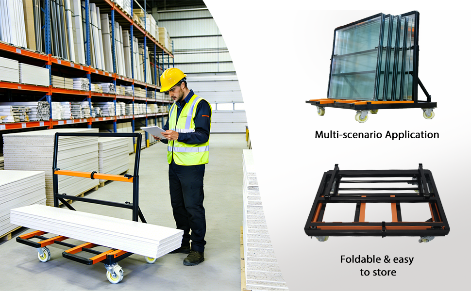 3000 Lbs Heavy-Duty Drywall Cart With Adjustable Panel Rack | Rolling Glass, Plywood & Sheetrock Dolly For Warehouse, Garage & Construction