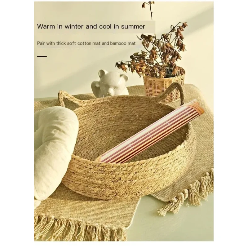 Pure Hand-Woven Rattan Cat Nest Universal Warm Pad for Small Animals Four Seasons Removable Washable Winter Pet Supplies Solid