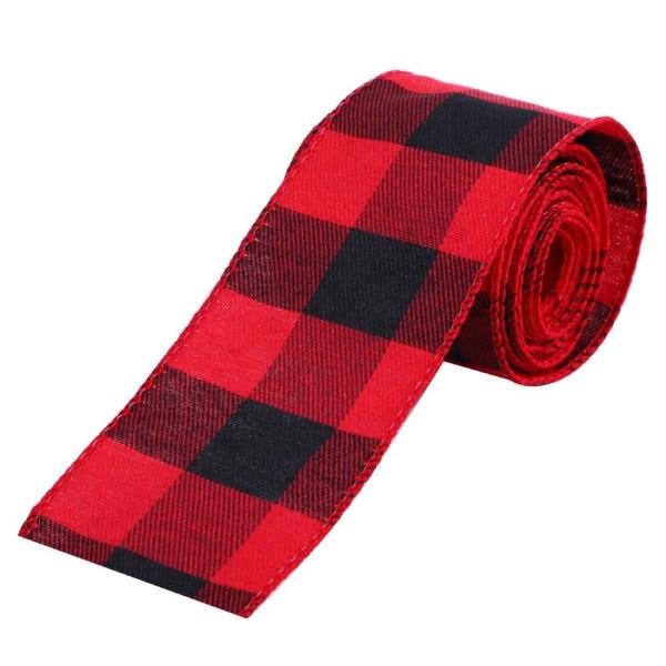 2-1/2 Larga 6 Yards Plaid Burlap Faixa de Natal Fios Faixa de Envolvimento Faixa 63mm Jute / Poliéster